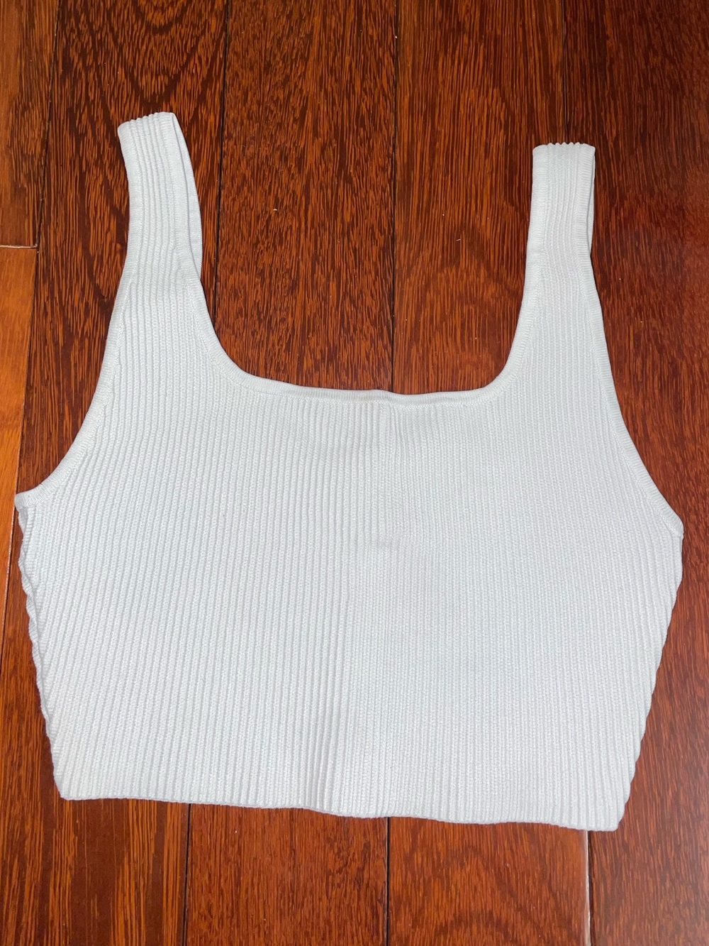 White Sculpt Knit Square-Neck Crop Tank Top